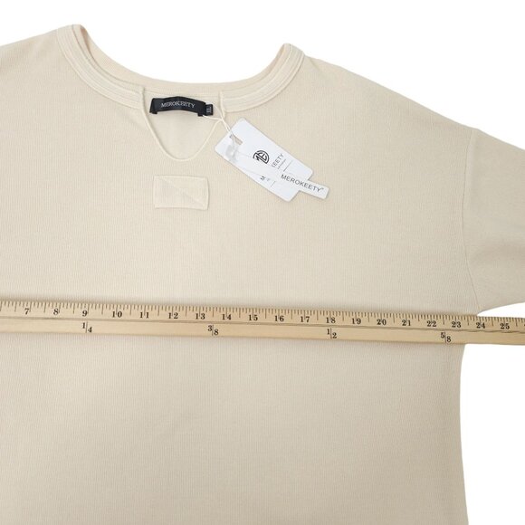 Cream Pullover Top Sweater Women XL NWT Cuffed Long Sleeve Casual Knit Merokeet - Picture 6 of 13